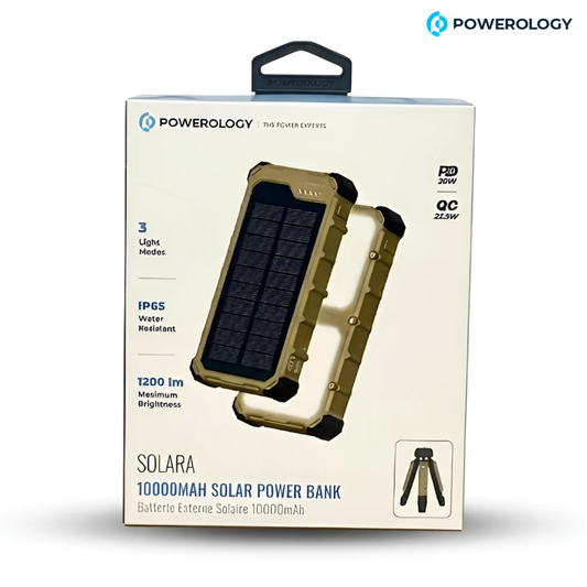 Powerology Solara Solar Power Bank with Tripod Flashlight 10000 mAh