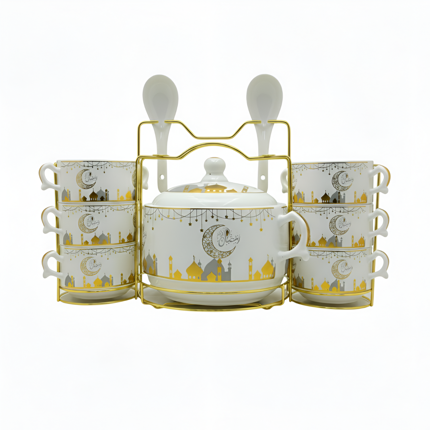 15 Pcs Ramadan Special Soup Set with Stand Gold Moon