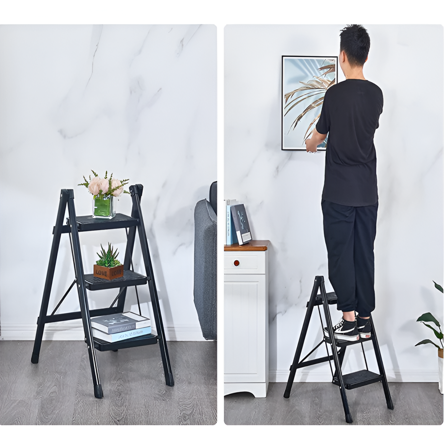 Foldable 3-Step Stool Ladder with Wide Pedals and 150 kg Load Capacity