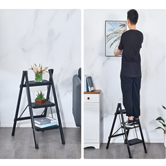 Foldable 3-Step Stool Ladder with Wide Pedals and 150 kg Load Capacity