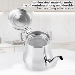 Stainless Steel Tea Pot with Filter, Oil Strainer Storage Container for Home Kitchen