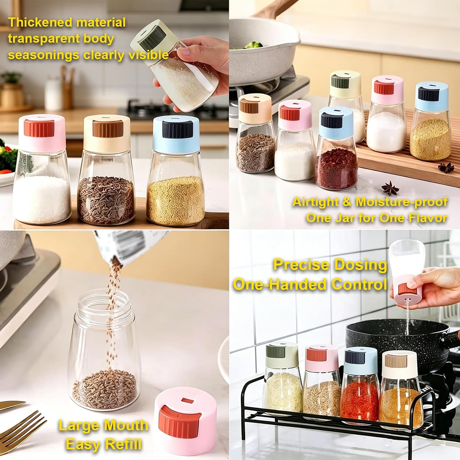 Salt and Pepper Dispenser for Kitchen, with Precise 0.5g Push Dispenser