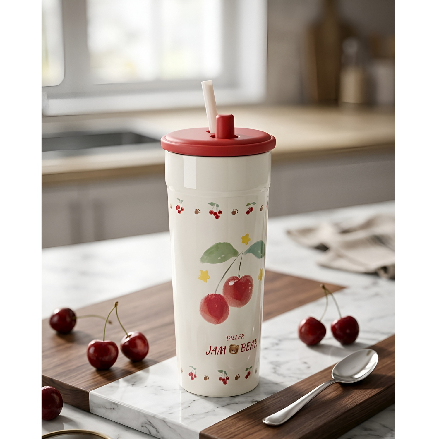 Diller 700ML Cherry Double Wall Vacuum Insulated Stainless Steel Travel Tumbler Cup