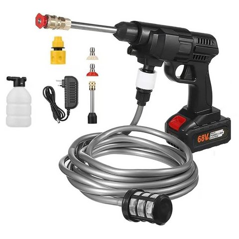68Vf Cordless High Pressure Car Washing Gun, Rechargeable with Detergent Tank
