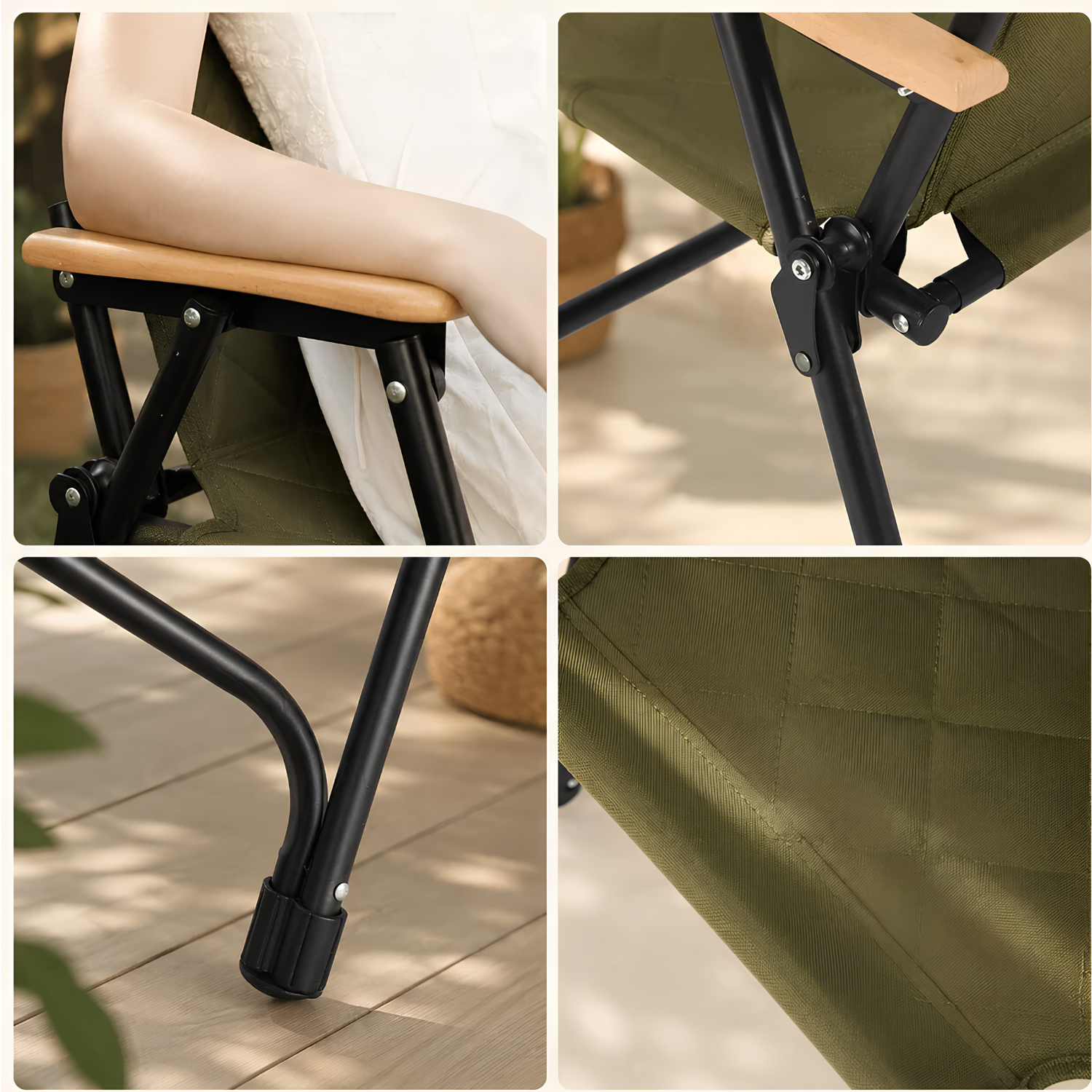 Premium Folding Camping Chair with Wooden Armrests