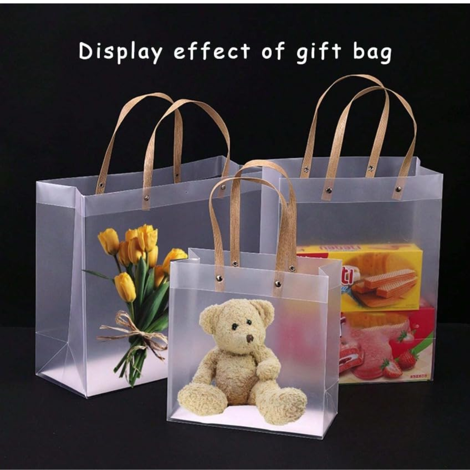 Translucent Plastic Gift Bag with Handle - Pack of 10 Pieces