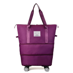 Foldable Expandable Travel Duffel Bag with Wheels Large Capacity Purple