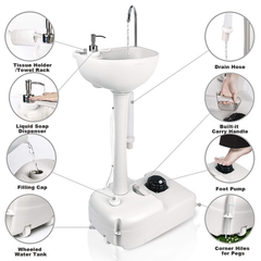 Portable Outdoor Camping Handwash Gooseneck Wash Basin with Foot Press Pump, Soap Dispenser, Faucet & Towel Holder