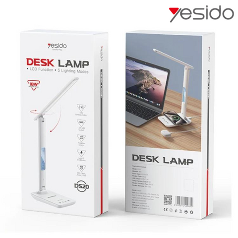 Yesido DS20 - مصباح مكتبي مع شحن لاسلكي 10 وات وشاشة LCD 