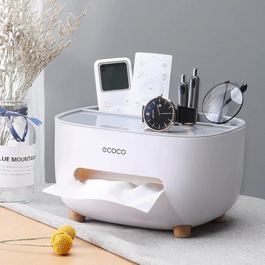 Ecoco Desktop Tissue Box with Organizer Storage for Home, Office, Table