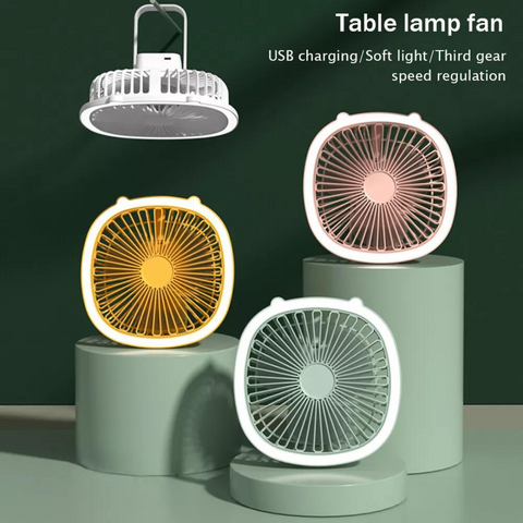 Portable USB Rechargeable 3 Speed Table Desk Fan with Lamp