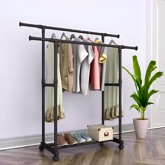 Adjustable Cloth Hanging Rack with Wheels for Coats, Dress