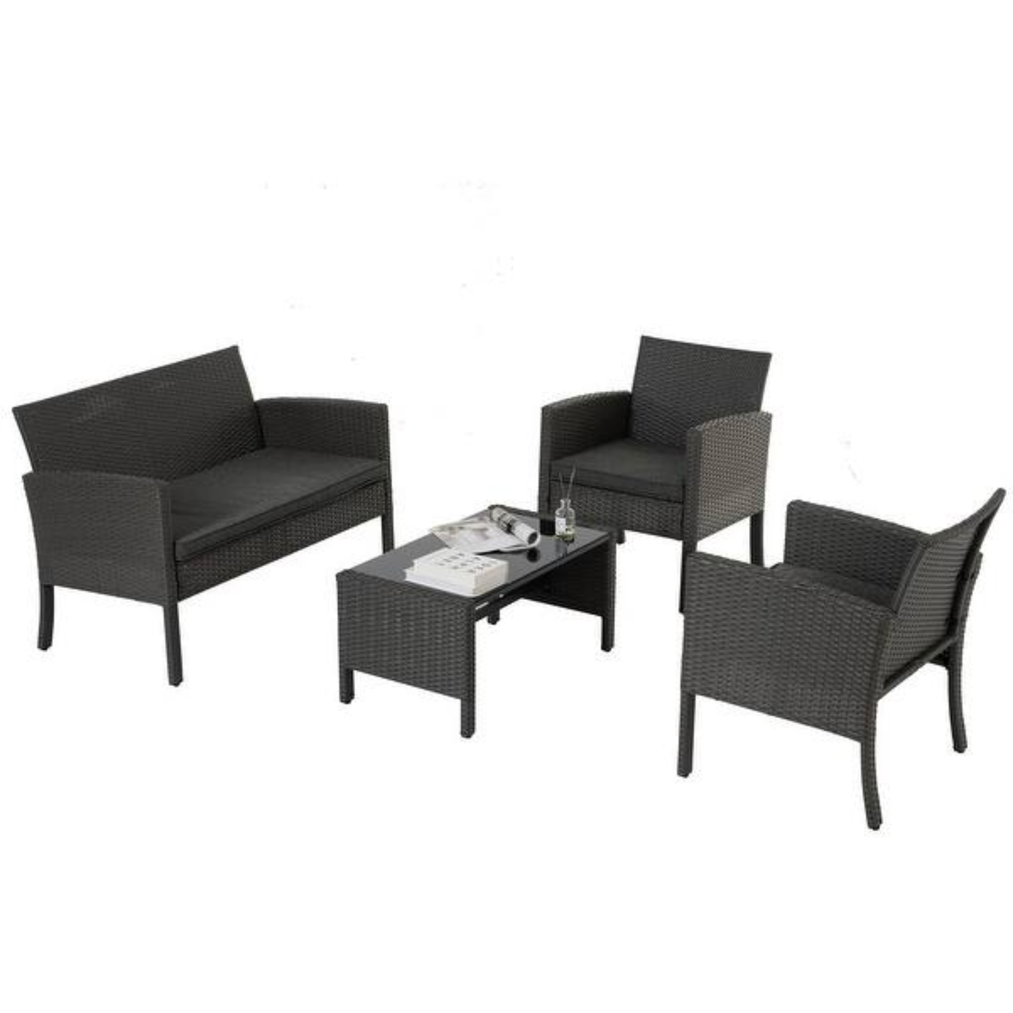 4 Seater Patio Outdoor Furniture Set, 4 Person Cushion Sofa Chairs with Center Coffee Table