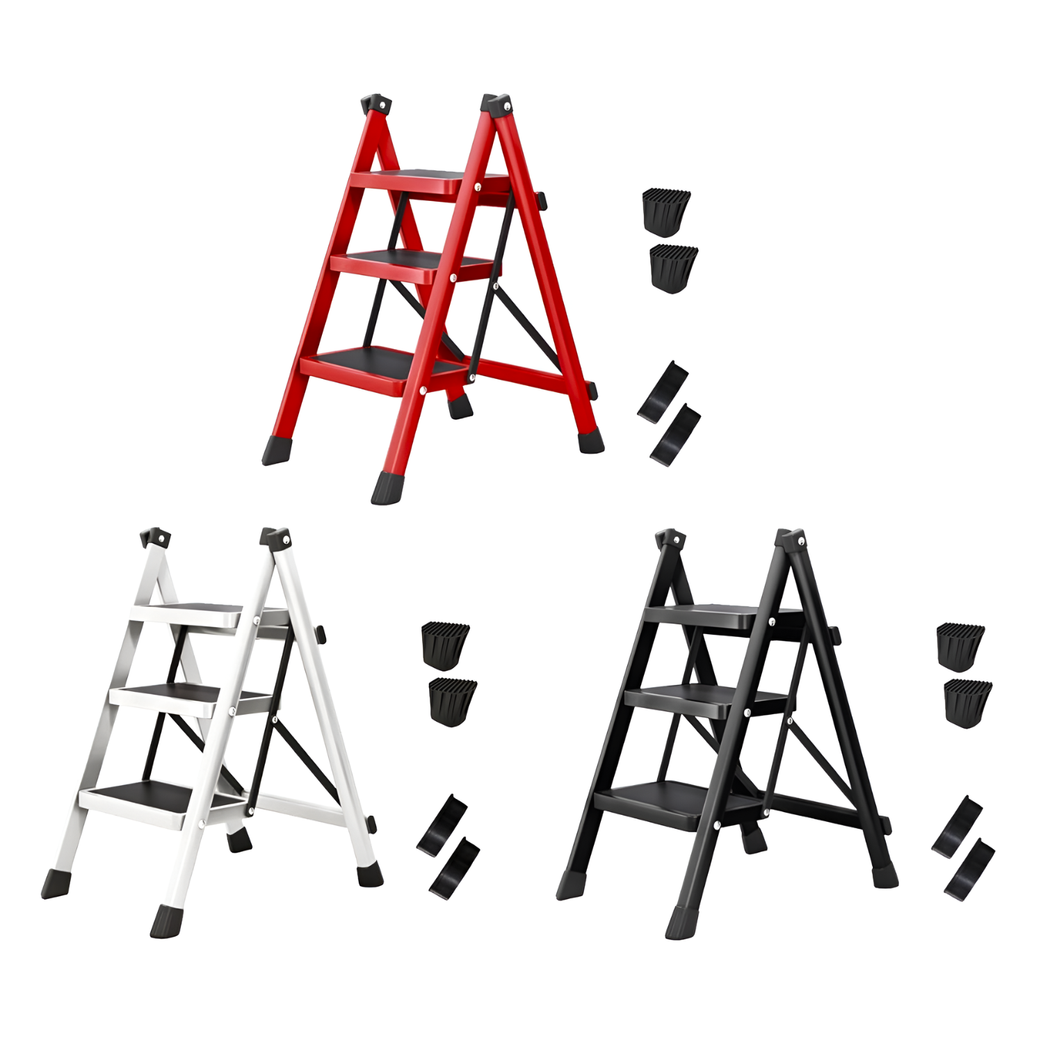 Foldable 3-Step Stool Ladder with Wide Pedals and 150 kg Load Capacity