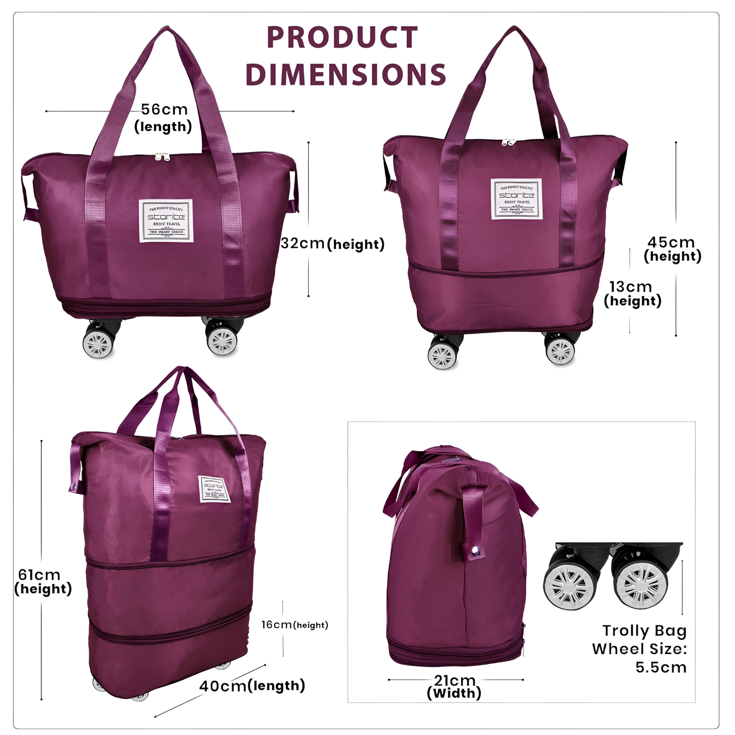 Foldable Expandable Travel Duffel Bag with Wheels Large Capacity