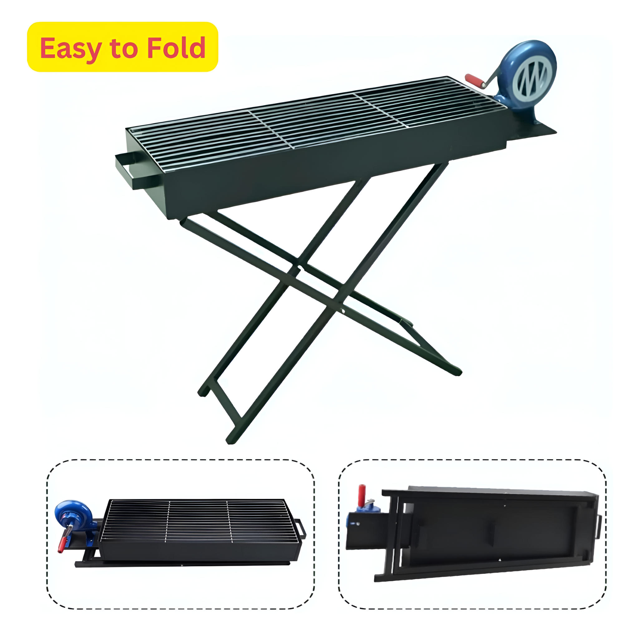 Folding BBQ Grill with Blower Fan for Outdoor Camping