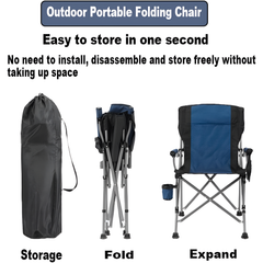 Folding Camping Chair Backpacking Side Pocket with Armrests, Cup Holder, Carry Bag