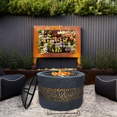 Outdoor Fire Pit with Artificial Stone Edging 56 x 56 x 36 cm