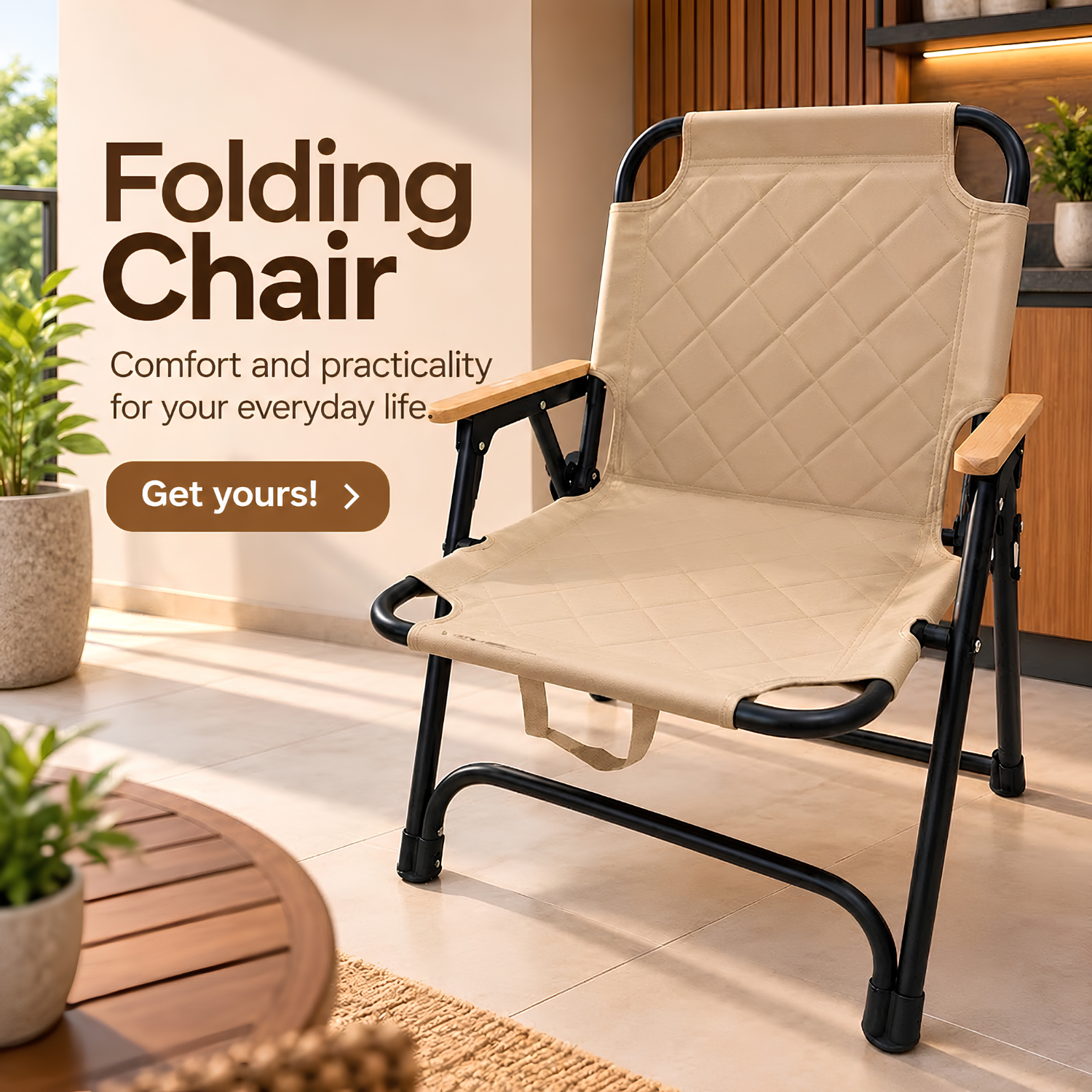 Premium Folding Camping Chair with Wooden Armrests