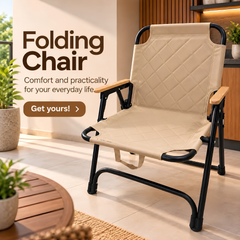 Premium Folding Camping Chair with Wooden Armrests
