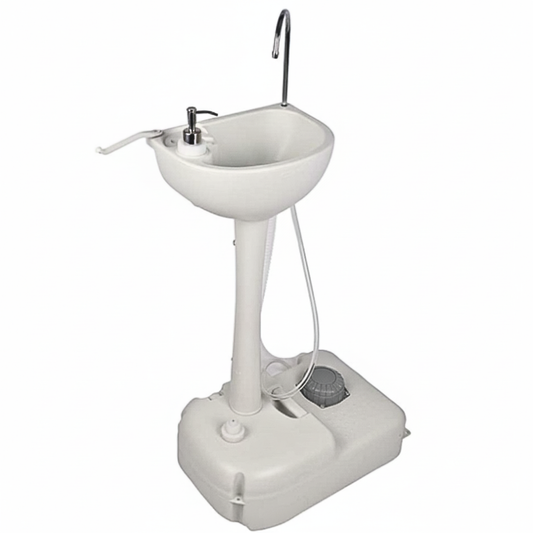 Portable Outdoor Camping Handwash Gooseneck Wash Basin with Foot Press Pump, Soap Dispenser, Faucet & Towel Holder