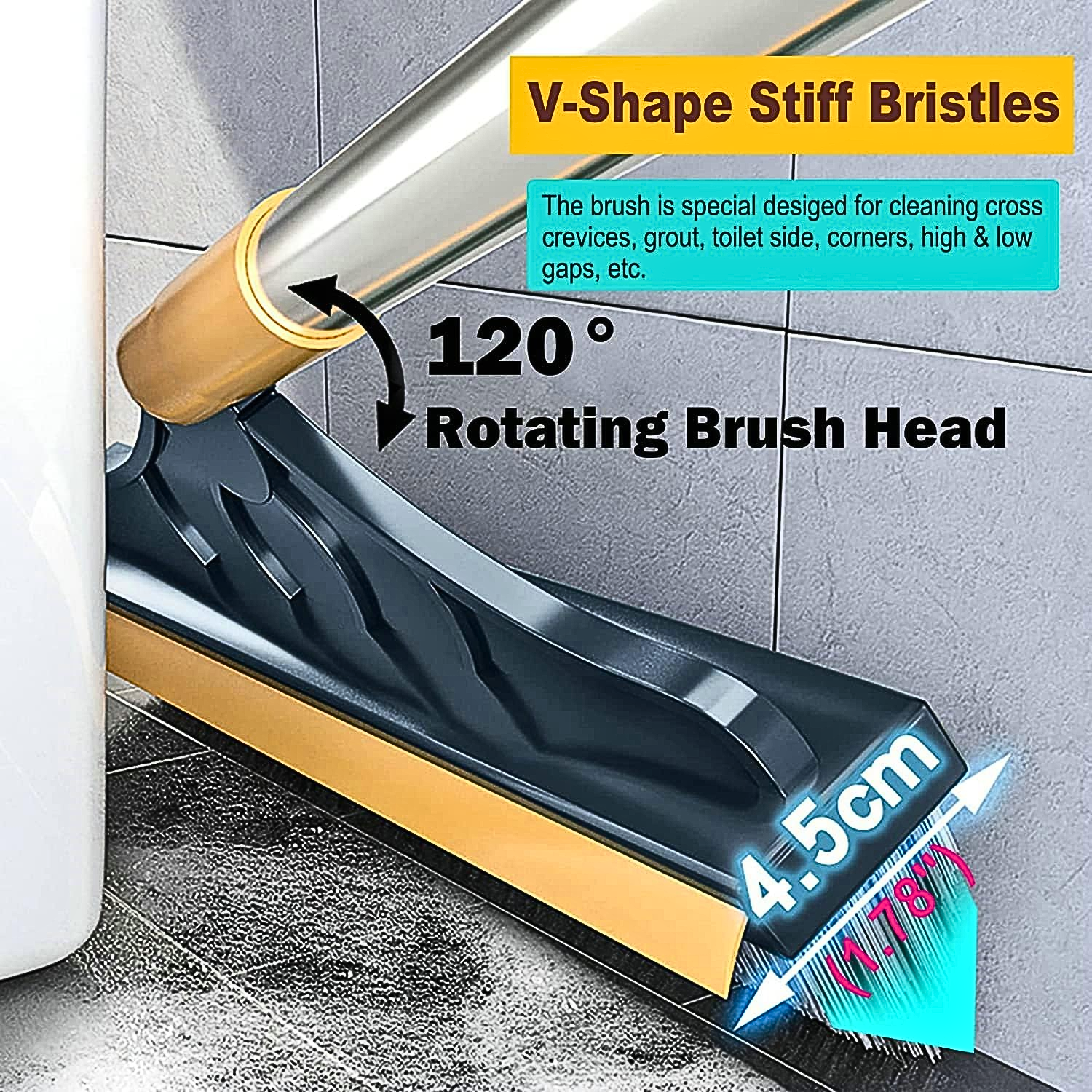 2 IN 1 Bathroom Floor Cleaning Hard Bristles Scrub Brush with Rotating Long Handle Wiper