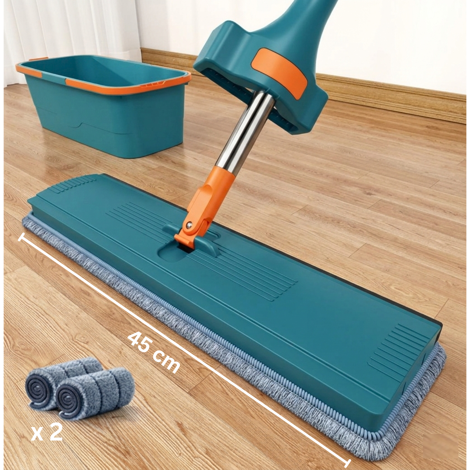 Hands-free Flat Floor Mop with Bucket, Self Squeezing Microfiber Mop