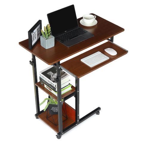 Bedside Laptop Table with Keyboard Tray, Storage Shelf and Wheels
