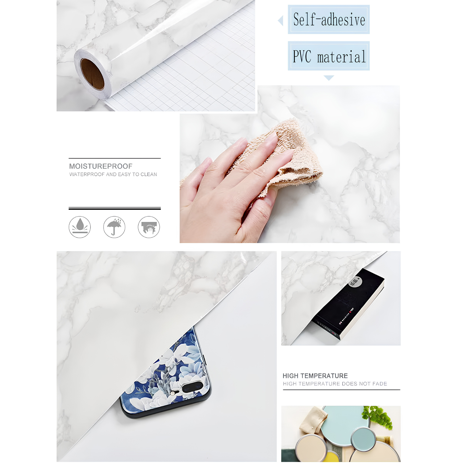 Self Adhesive Waterproof PVC Wallpaper Sticker for Kitchen, Cupboard, Storage Shelves and Table