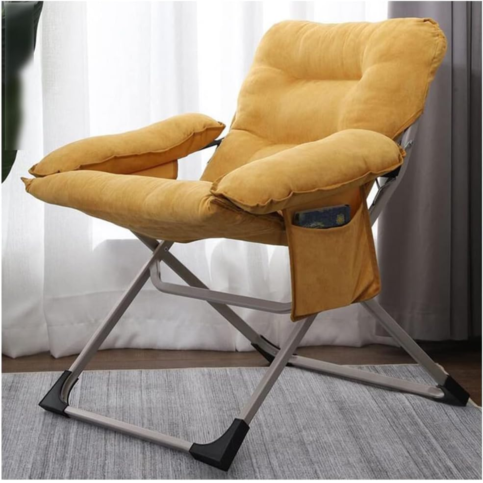 Lazy Lounge Chair Recliner Sofa, Cushioned Relaxing Chair with Side Pocket & Arm Rest Yellow