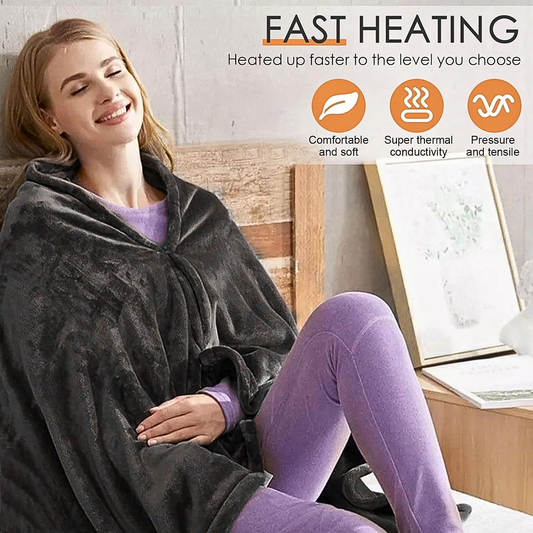 Portable USB Rechargeable Heating Outer Shawl Blanket with 3 Heating Levels