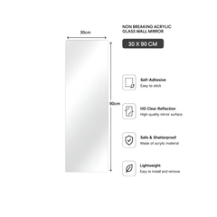Acrylic Glass Wall Mirror, HD Self Adhesive DIY Mirror 30 X 90 CM