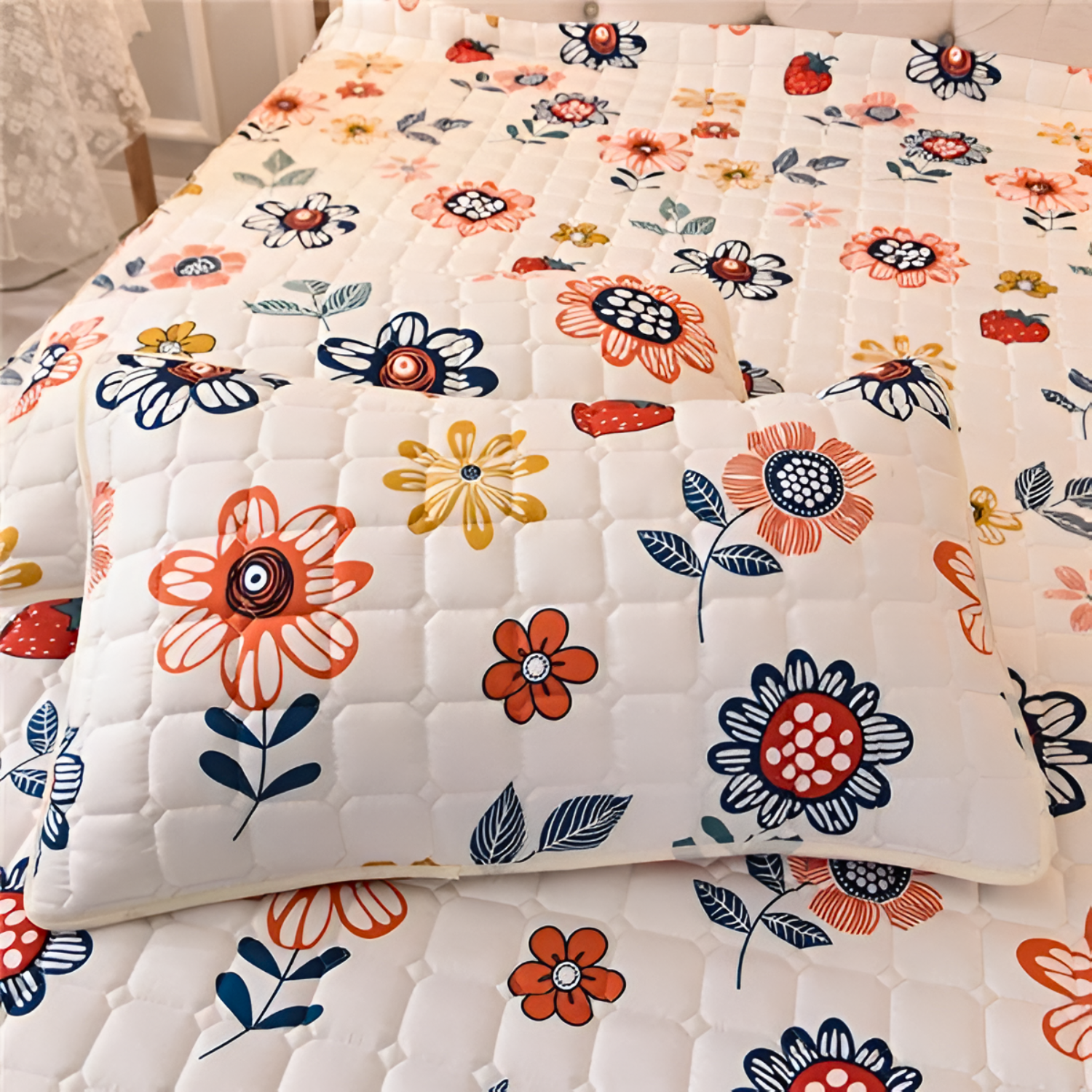 Quilted Waterproof Fitted Size Mattress Protector Bed Sheet with 2 Pillow Cases