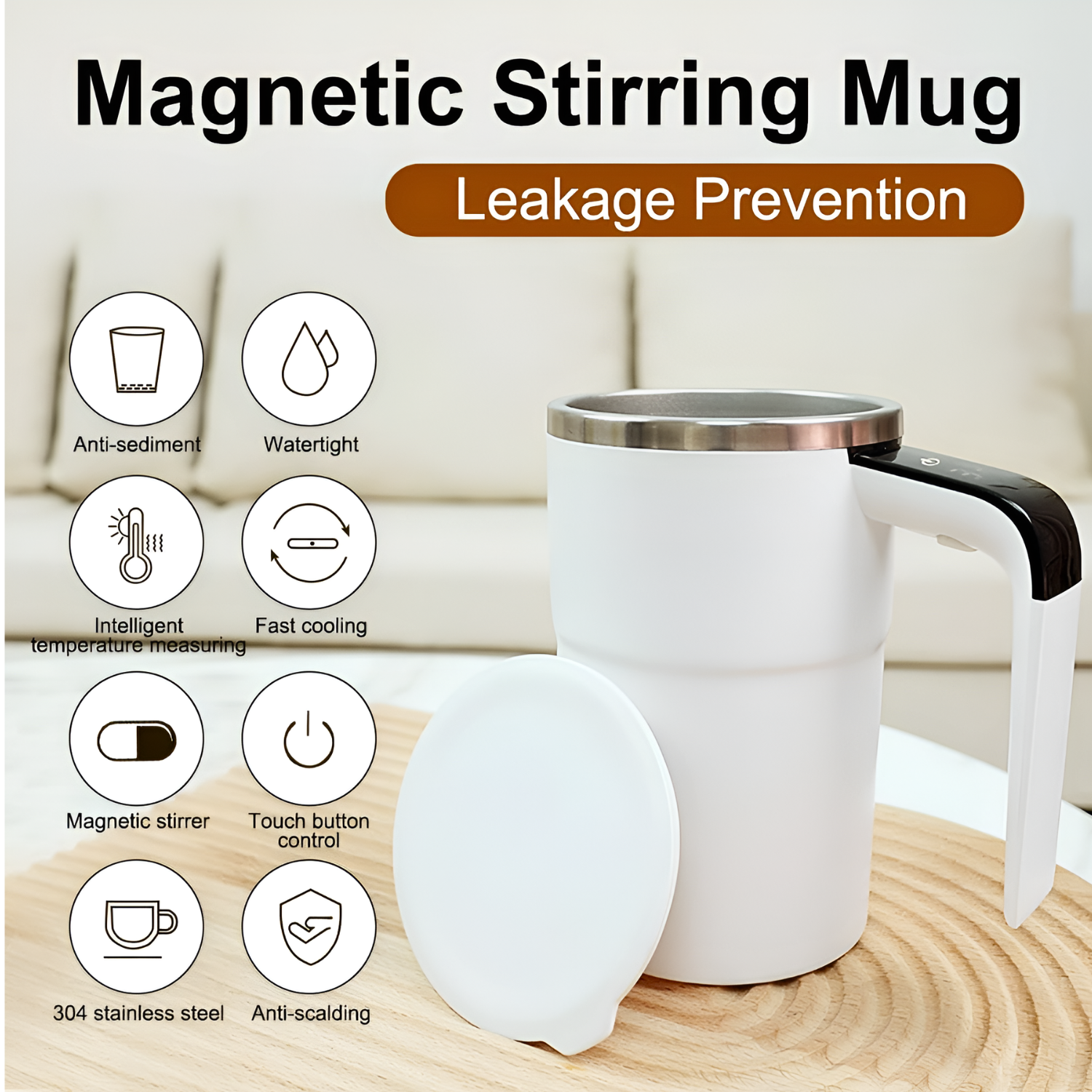 Automatic Magnetic Self-Stirring Mug With Lid Digital Display Rechargeable Mixing Cup