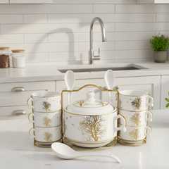15 Pcs Ramadan Special Soup Set with Stand Golden Tree