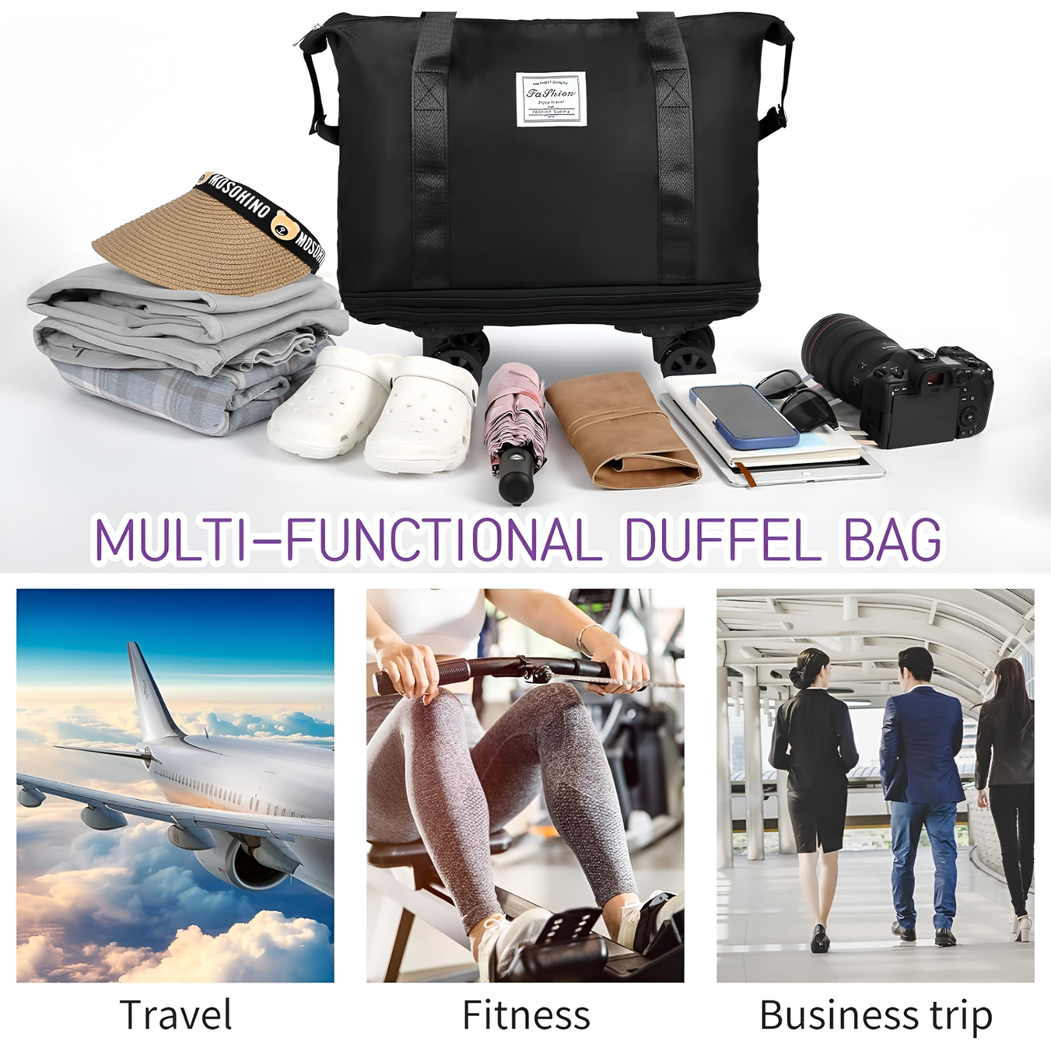 Foldable Expandable Travel Duffel Bag with Wheels Large Capacity