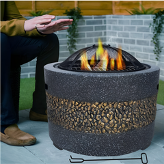 Outdoor Fire Pit with Artificial Stone Edging 56 x 56 x 36 cm