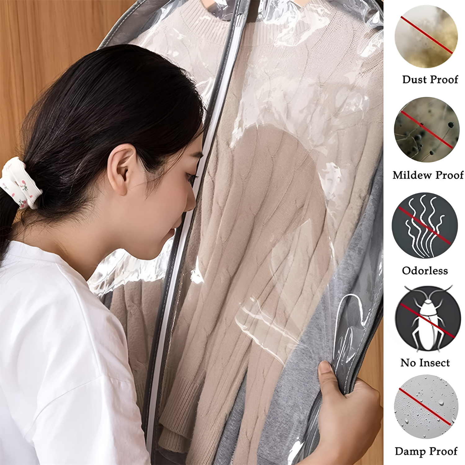 Hanging Garment Bag for Clothes, Dustproof Transparent Cover for Wardrobe