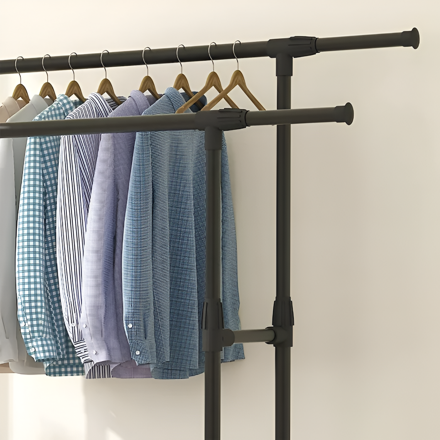 Adjustable Cloth Hanging Rack with Wheels for Coats, Dress