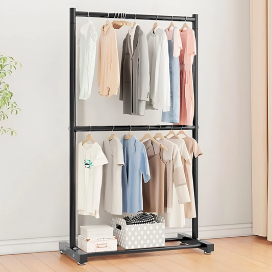 Double Decker Garments Display Rack, 80Kg Load Capacity Clothes Hanger