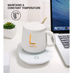 Smart Coffee Cup Warmer, 55° Constant Temperature Warmer with Cafe Mug and Stirrer White