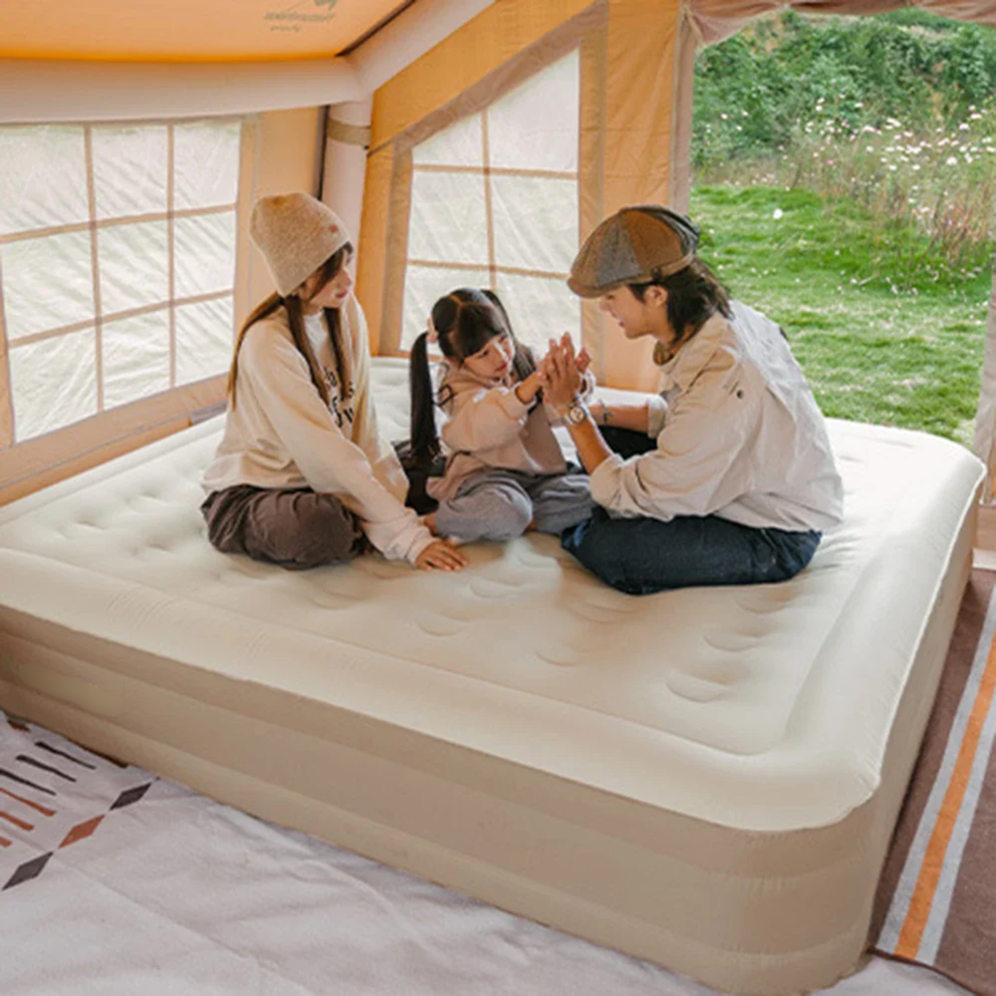 Portable Inflatable Blow Up Air Mattress Bed with Built-in Automatic Pump for Outdoor Camping