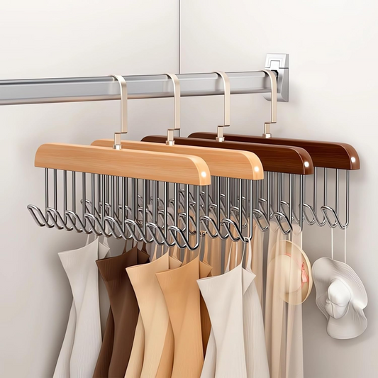 8 Hooks Nonslip Wooden Clothes Hanger for Shawl, Tie, Bra, Belt, Cap and Scarf