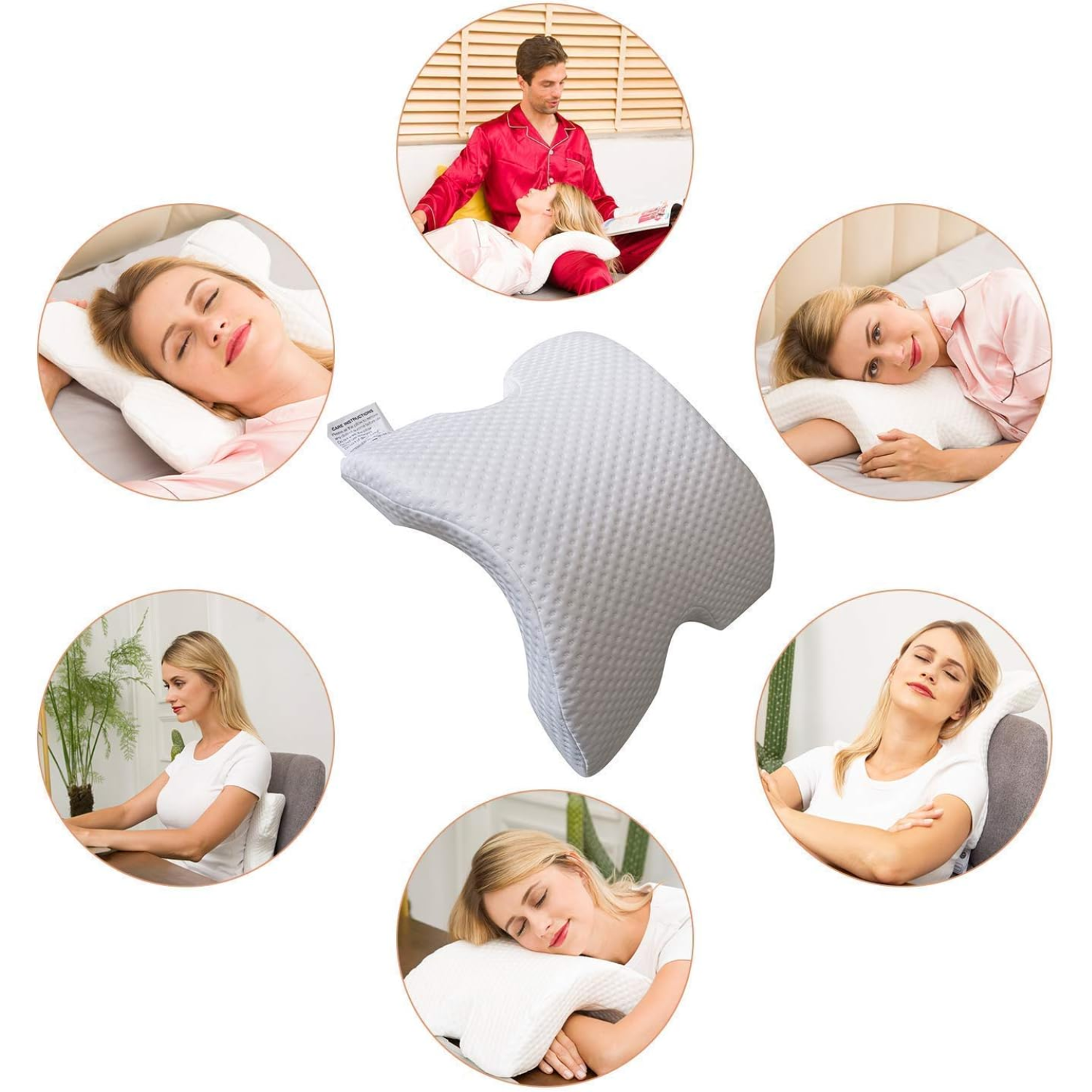 Pressure Free Memory Foam Pillow with Arm Hole Anti Hand Numb Arched Support