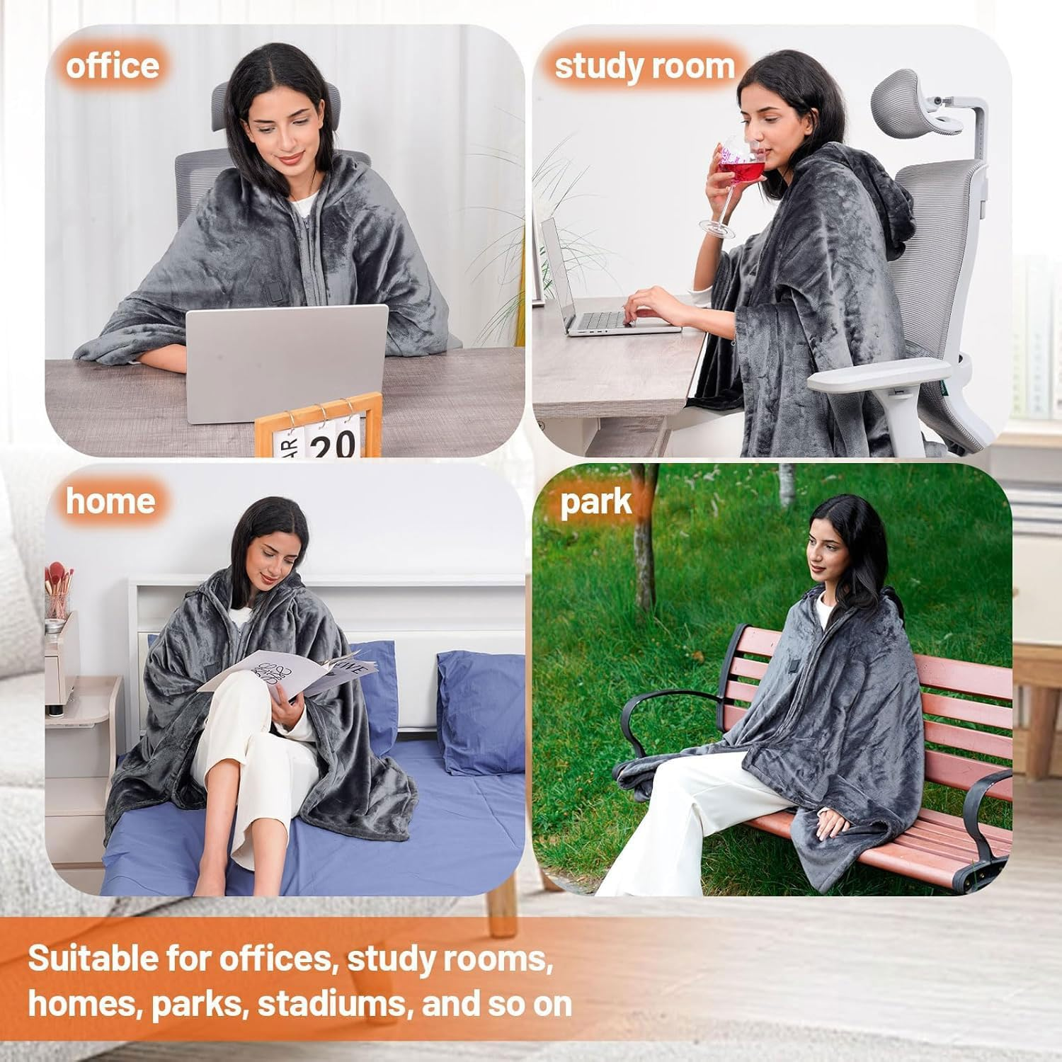 Portable USB Rechargeable Heating Outer Shawl Blanket with 3 Heating Levels