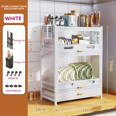 Dish Drainer Rack with Drawer & Lid Cover - Kitchen Countertop Storage Cabinet