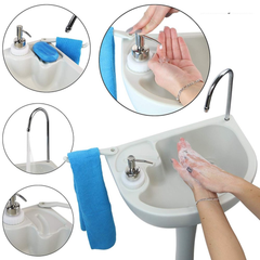 Portable Outdoor Camping Handwash Gooseneck Wash Basin with Foot Press Pump, Soap Dispenser, Faucet & Towel Holder