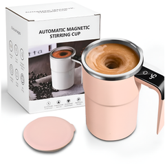 Automatic Magnetic Self-Stirring Mug With Lid Digital Display Rechargeable Mixing Cup Pink