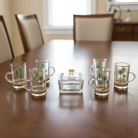 Glass Tea Cups and Ceramic Arabic Coffee Qahwa Cups Set (18 Pcs)