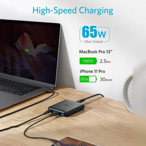 Anker PowerPort Atom 3 Slim 65W - محطة شحن سريعة متعددة المنافذ عالية السرعة بأربعة منافذ